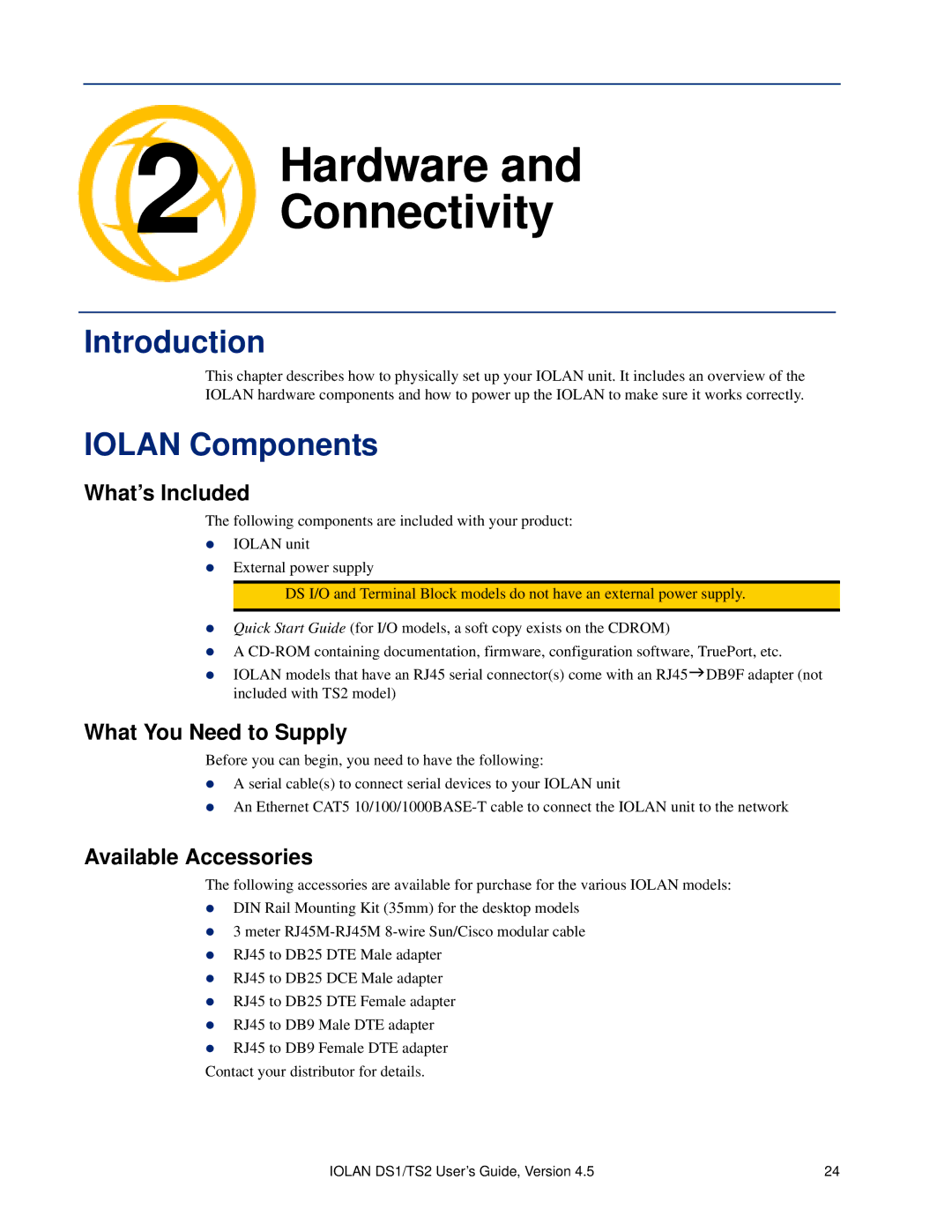 Perle Systems TS2, DS1 manual Connectivity, Introduction, Iolan Components 