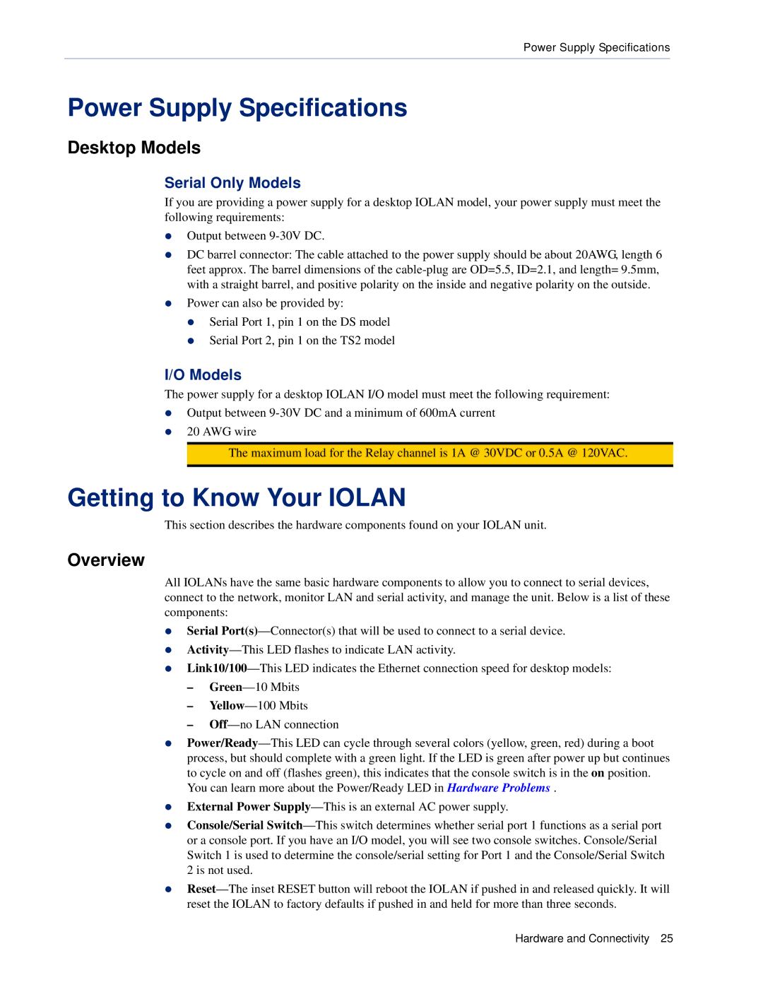 Perle Systems DS1, TS2 manual Power Supply Specifications, Getting to Know Your Iolan, Desktop Models, Overview 