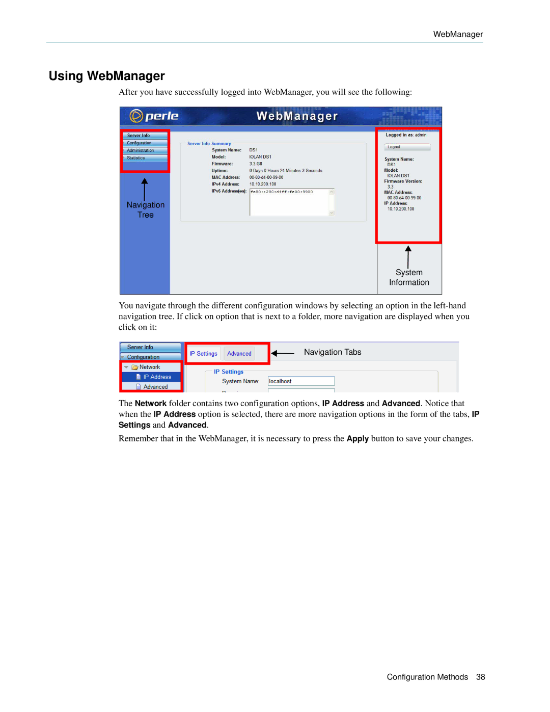 Perle Systems TS2, DS1 manual Using WebManager 