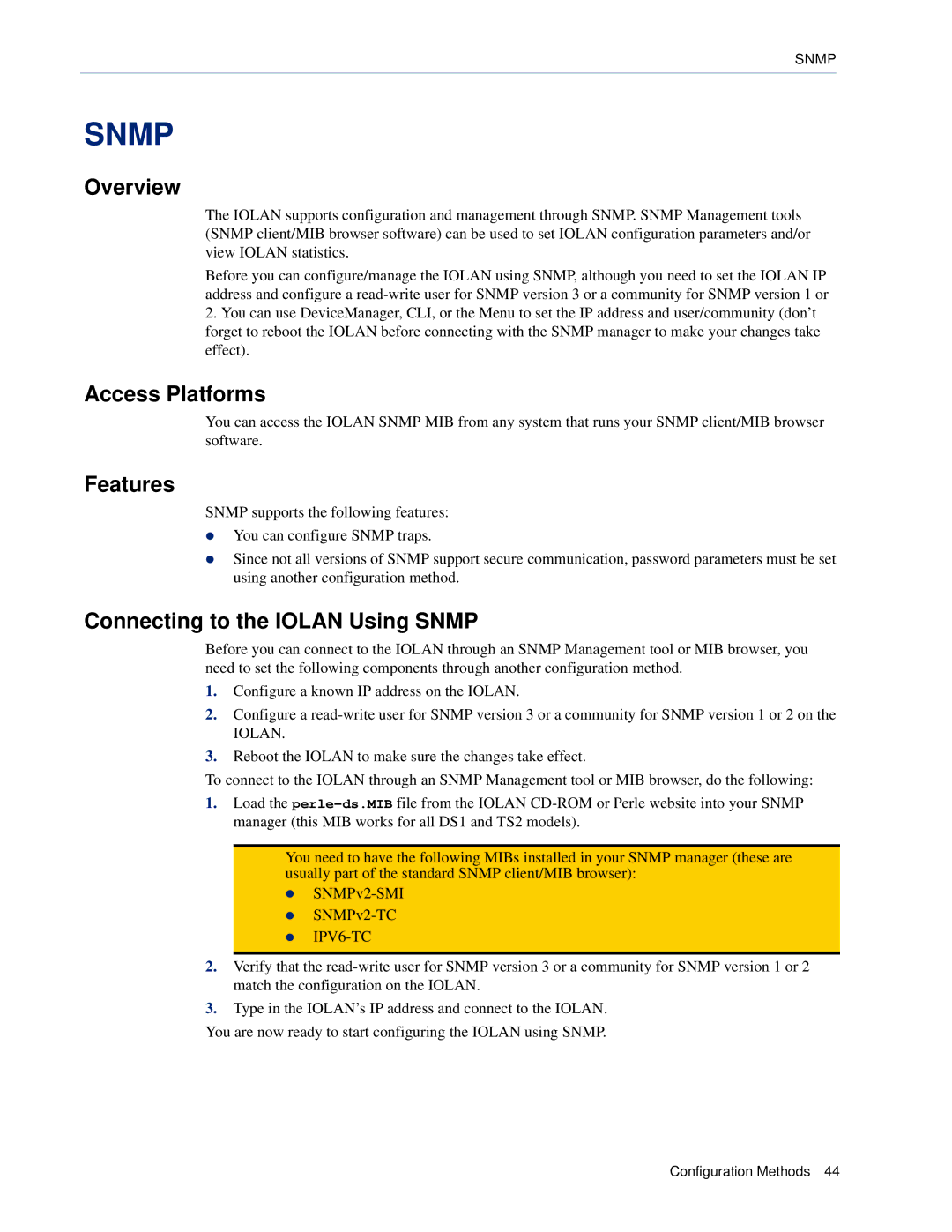 Perle Systems TS2, DS1 manual Connecting to the Iolan Using Snmp 