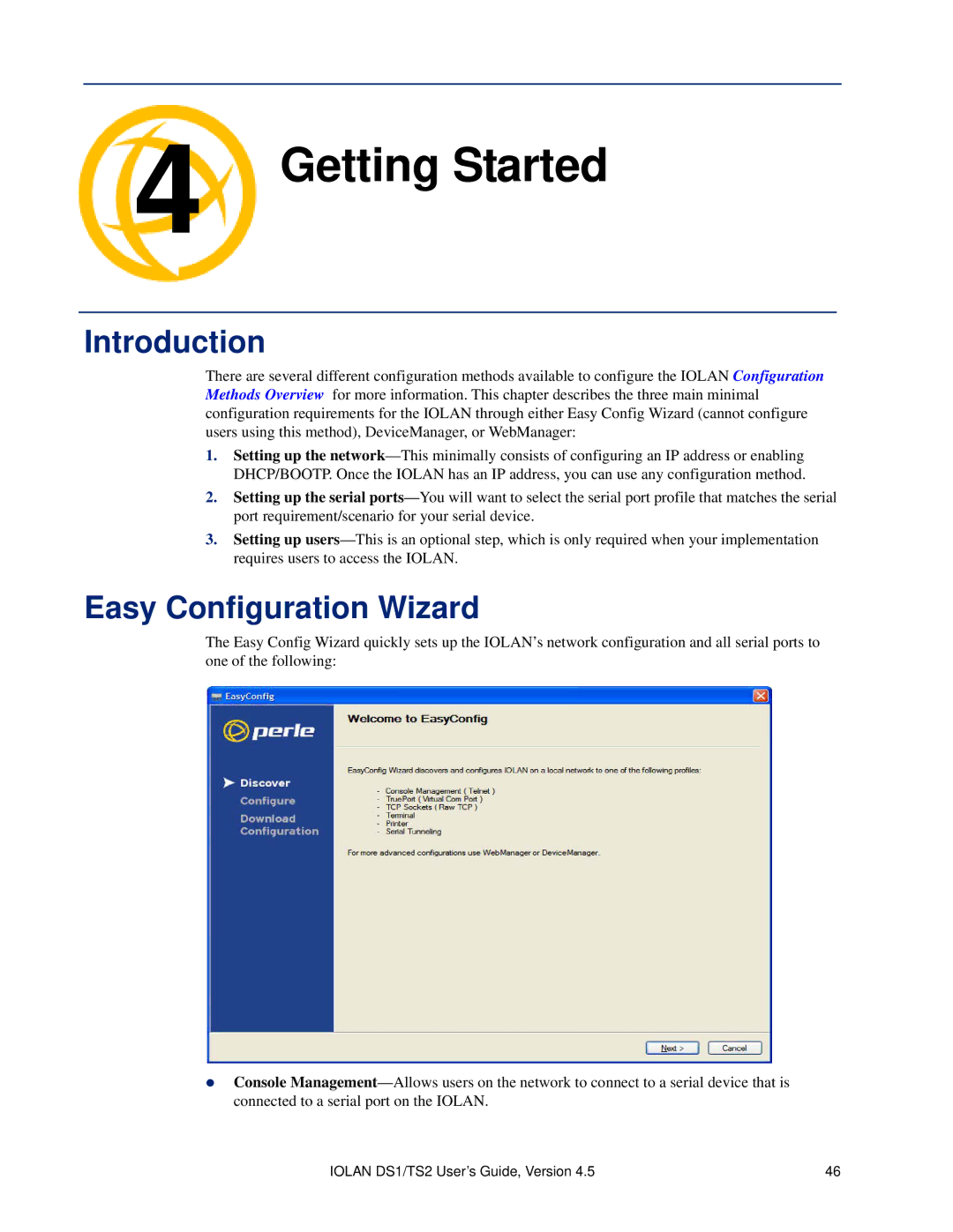 Perle Systems TS2, DS1 manual Getting Started, Easy Configuration Wizard 