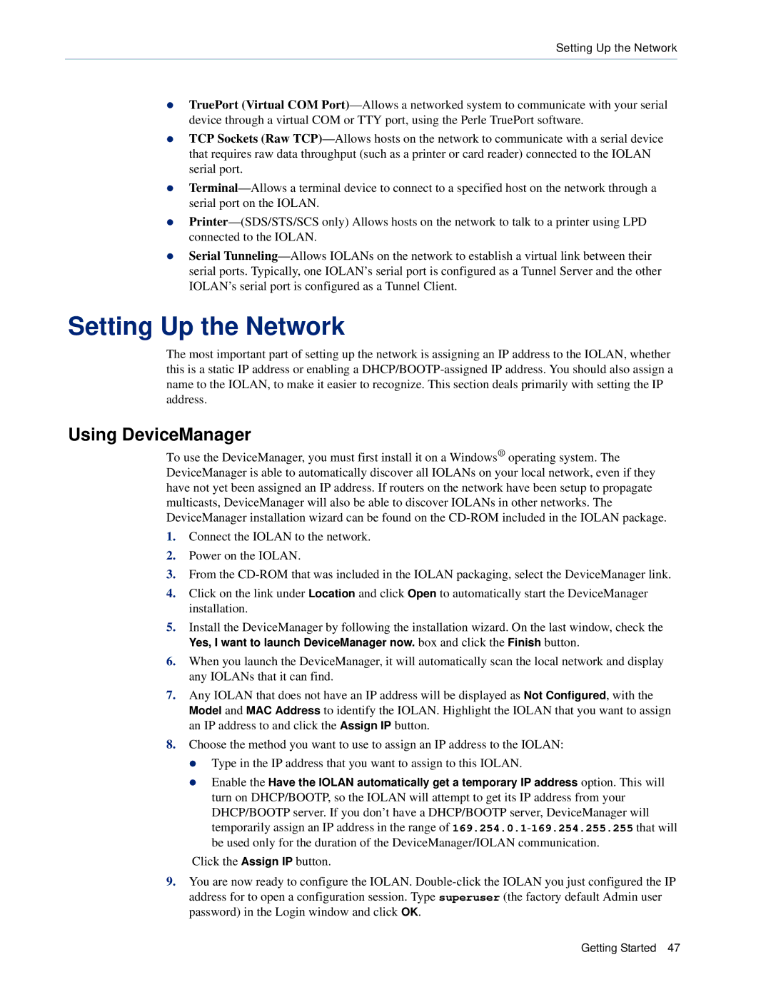 Perle Systems DS1, TS2 manual Setting Up the Network, Using DeviceManager 