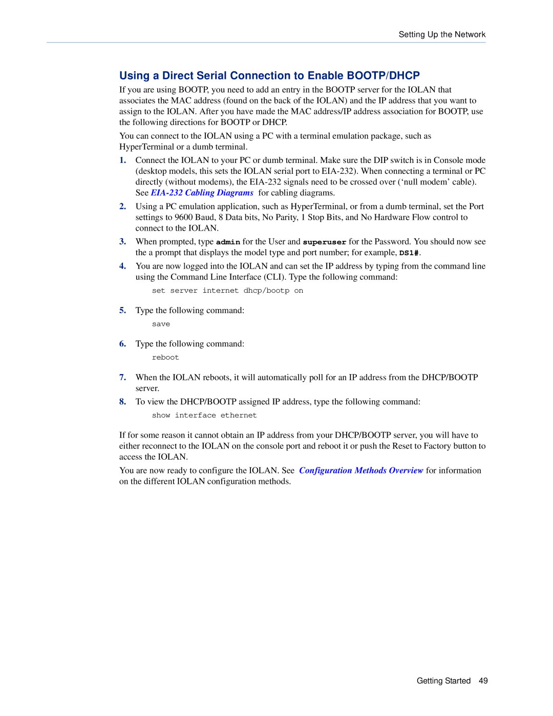 Perle Systems DS1, TS2 manual Using a Direct Serial Connection to Enable BOOTP/DHCP 