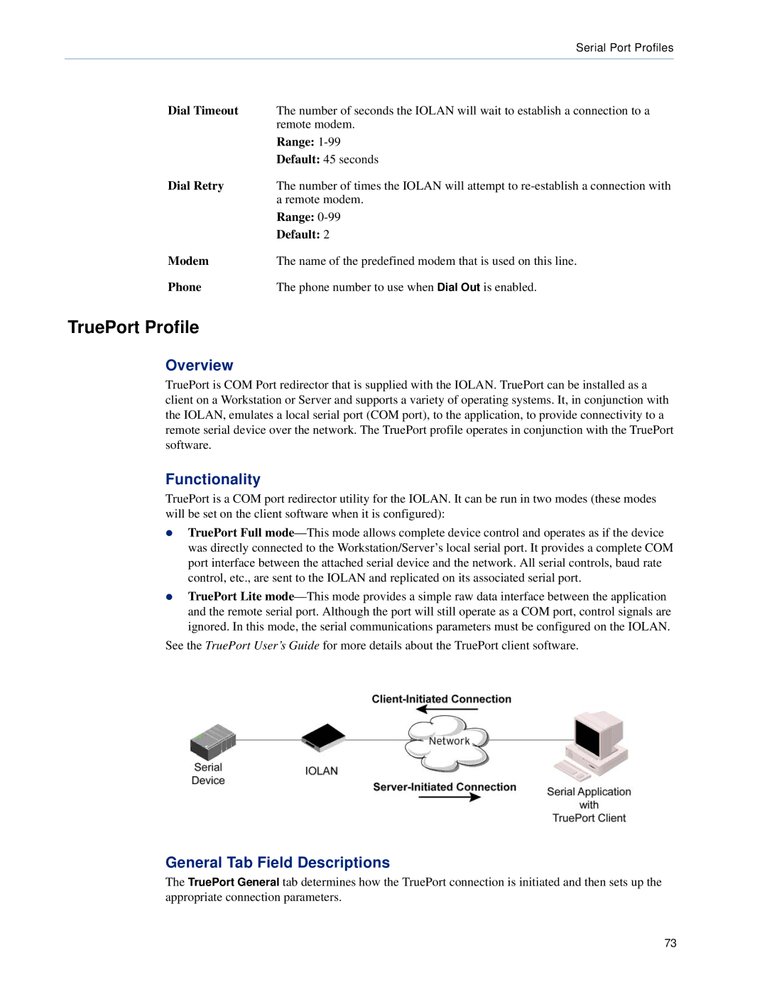 Perle Systems DS1, TS2 manual TruePort Profile, Dial Timeout, Dial Retry, Modem, Phone 