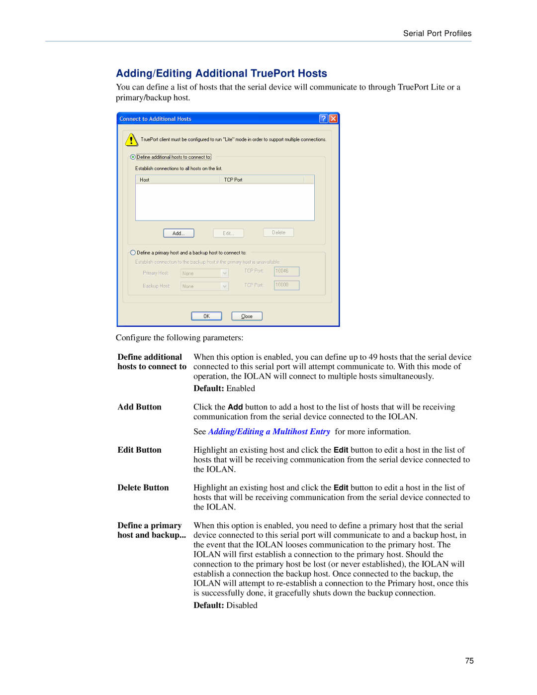 Perle Systems DS1, TS2 manual Adding/Editing Additional TruePort Hosts 