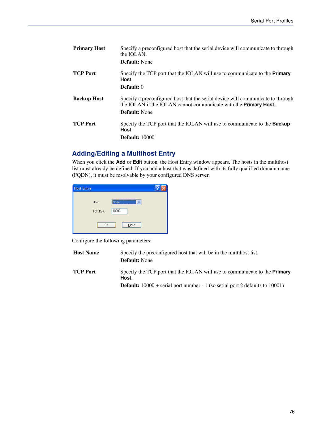 Perle Systems TS2, DS1 manual Adding/Editing a Multihost Entry, Primary Host, Backup Host 