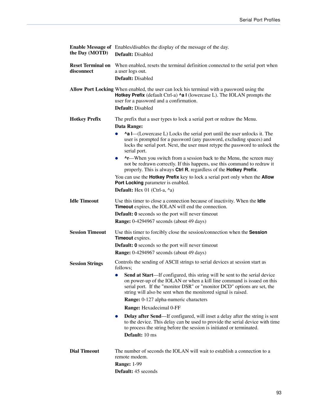 Perle Systems DS1, TS2 manual Default Disabled Hotkey Prefix, Data Range, Session Timeout 