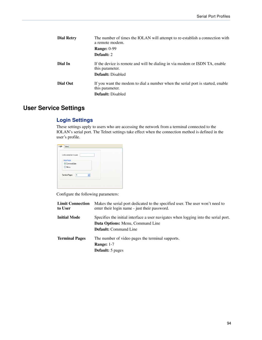 Perle Systems TS2, DS1 manual User Service Settings, Login Settings 