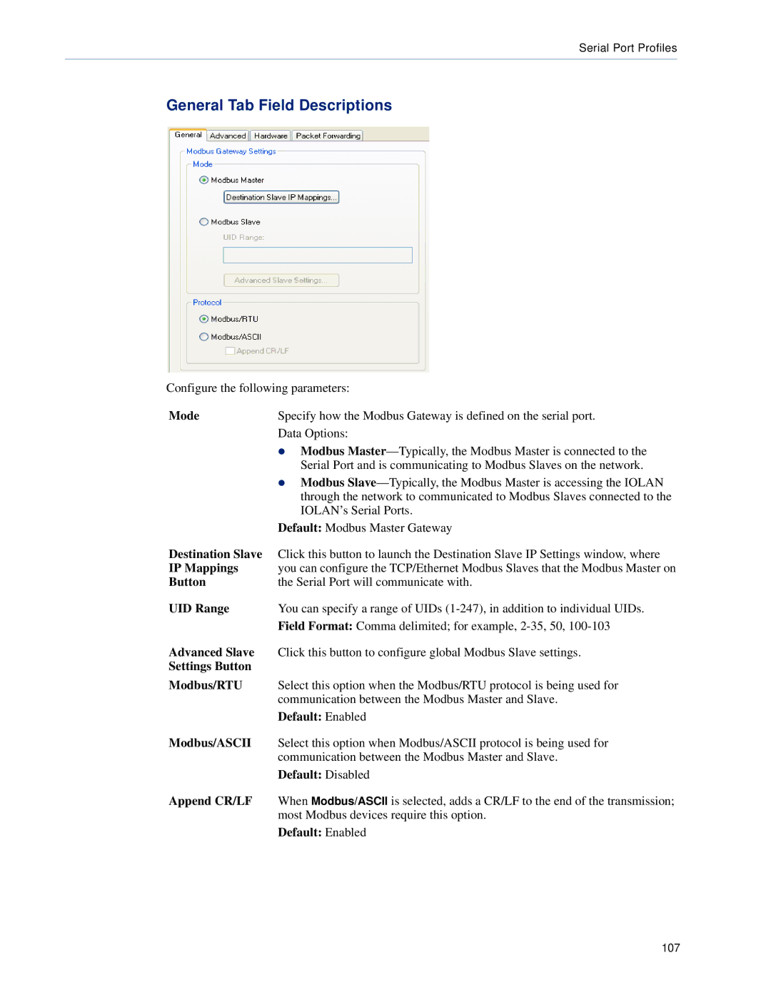 Perle Systems DS1, TS2 Mode, Destination Slave, IP Mappings, UID Range, Advanced Slave, Settings Button Modbus/RTU 