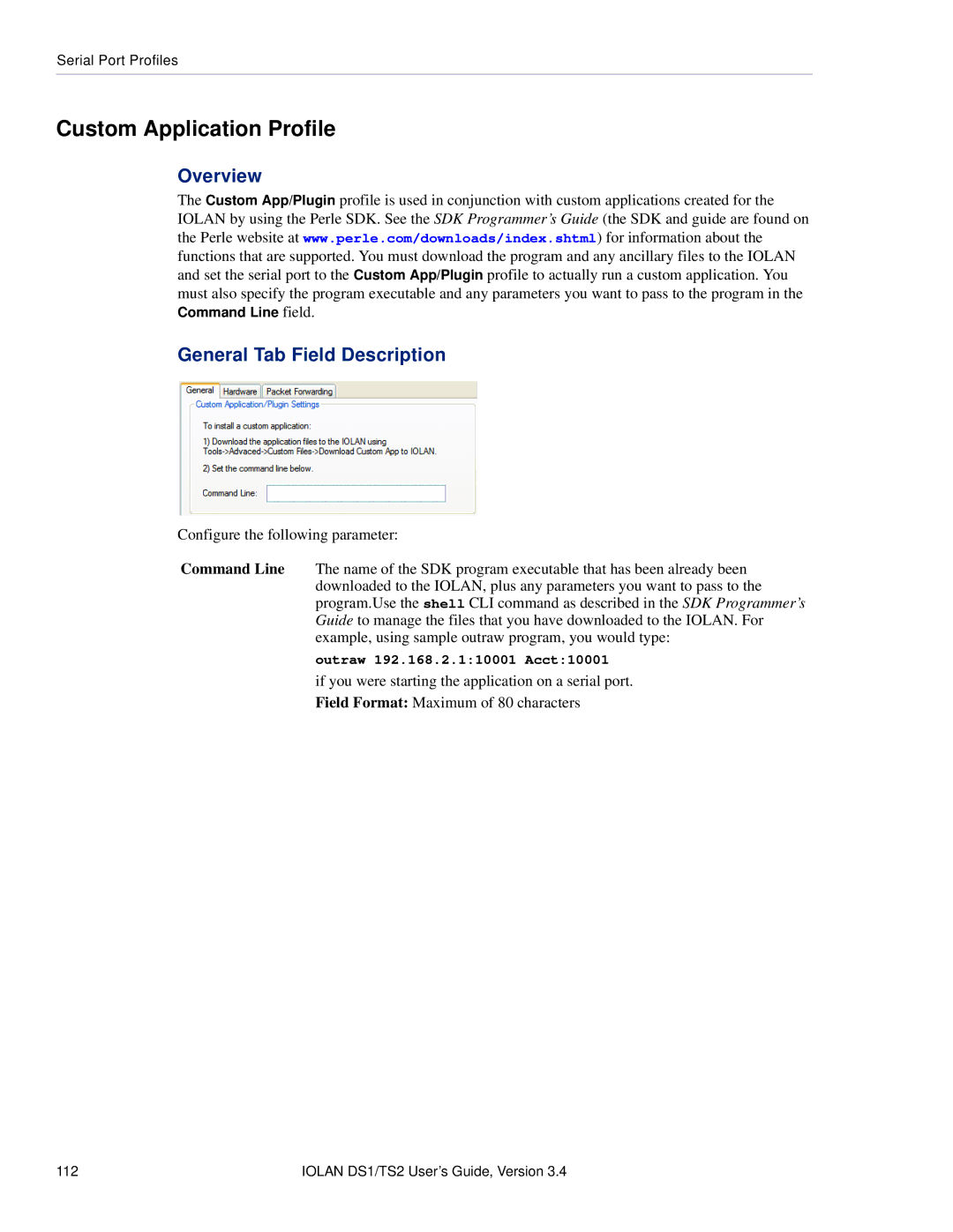 Perle Systems TS2, DS1 manual Custom Application Profile, General Tab Field Description 