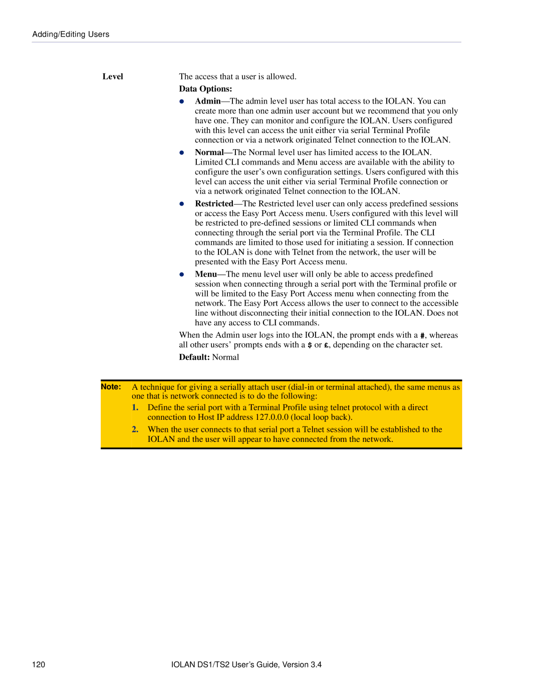 Perle Systems TS2, DS1 manual Level, Default Normal 