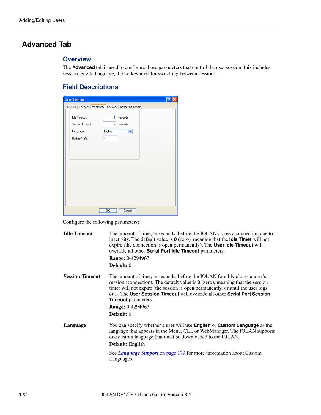 Perle Systems TS2, DS1 manual Advanced Tab, Language, Default English 