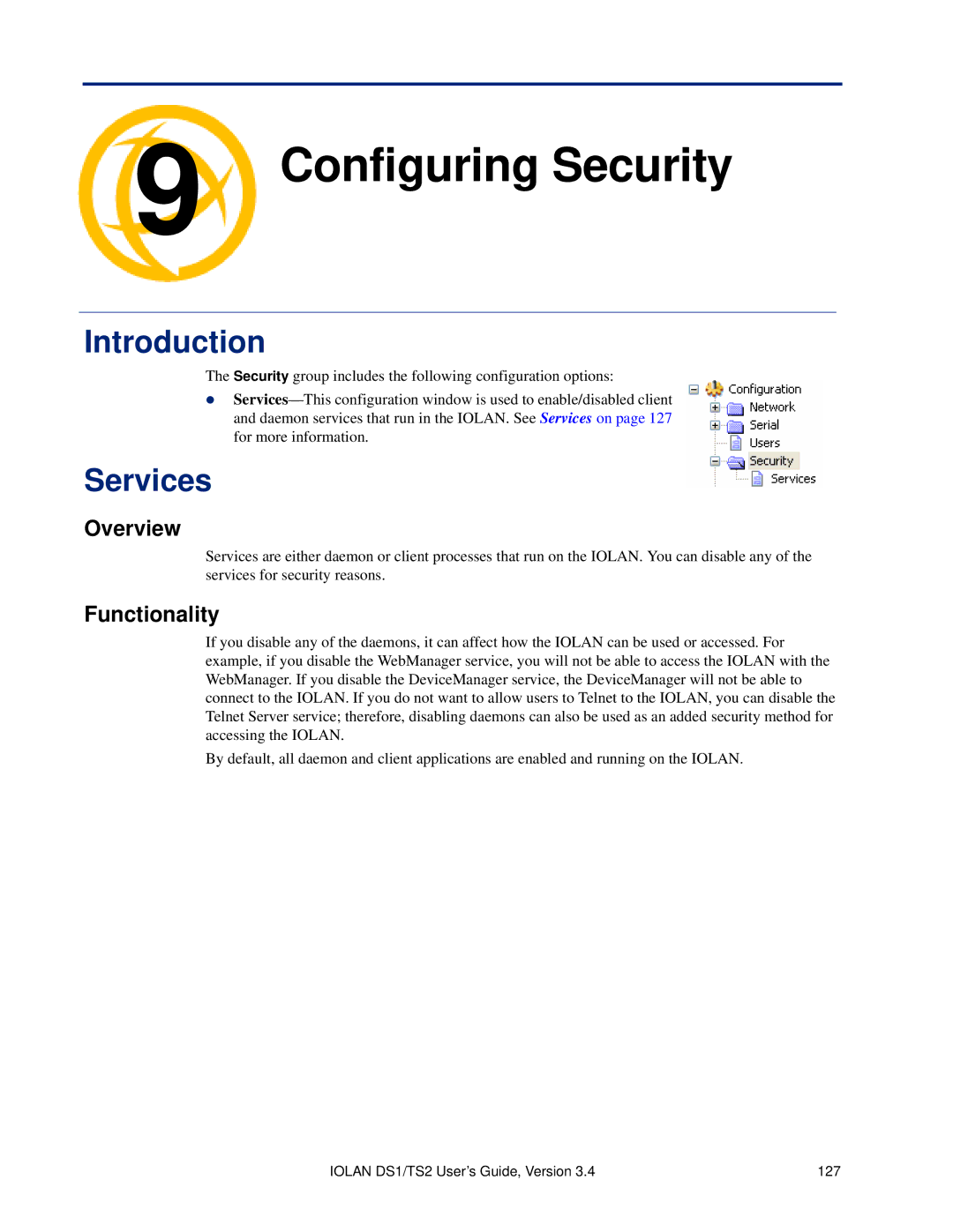 Perle Systems DS1, TS2 manual Configuring Security, Services 