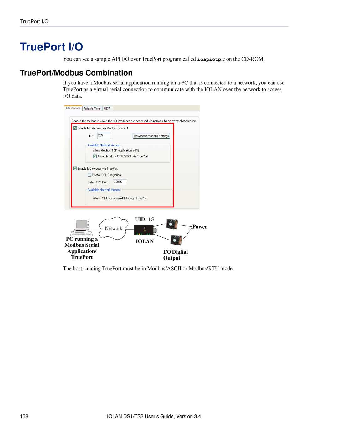 Perle Systems TS2, DS1 manual TruePort I/O, TruePort/Modbus Combination, PC running a 