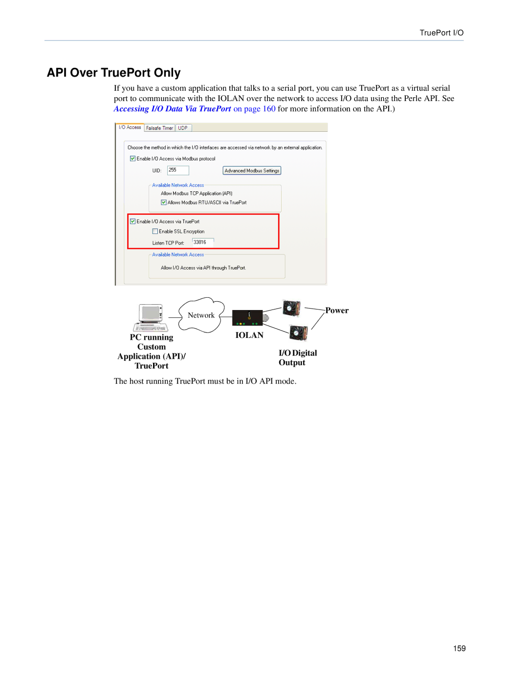 Perle Systems DS1, TS2 manual API Over TruePort Only, PC running Custom Application API TruePort, Power Digital Output 