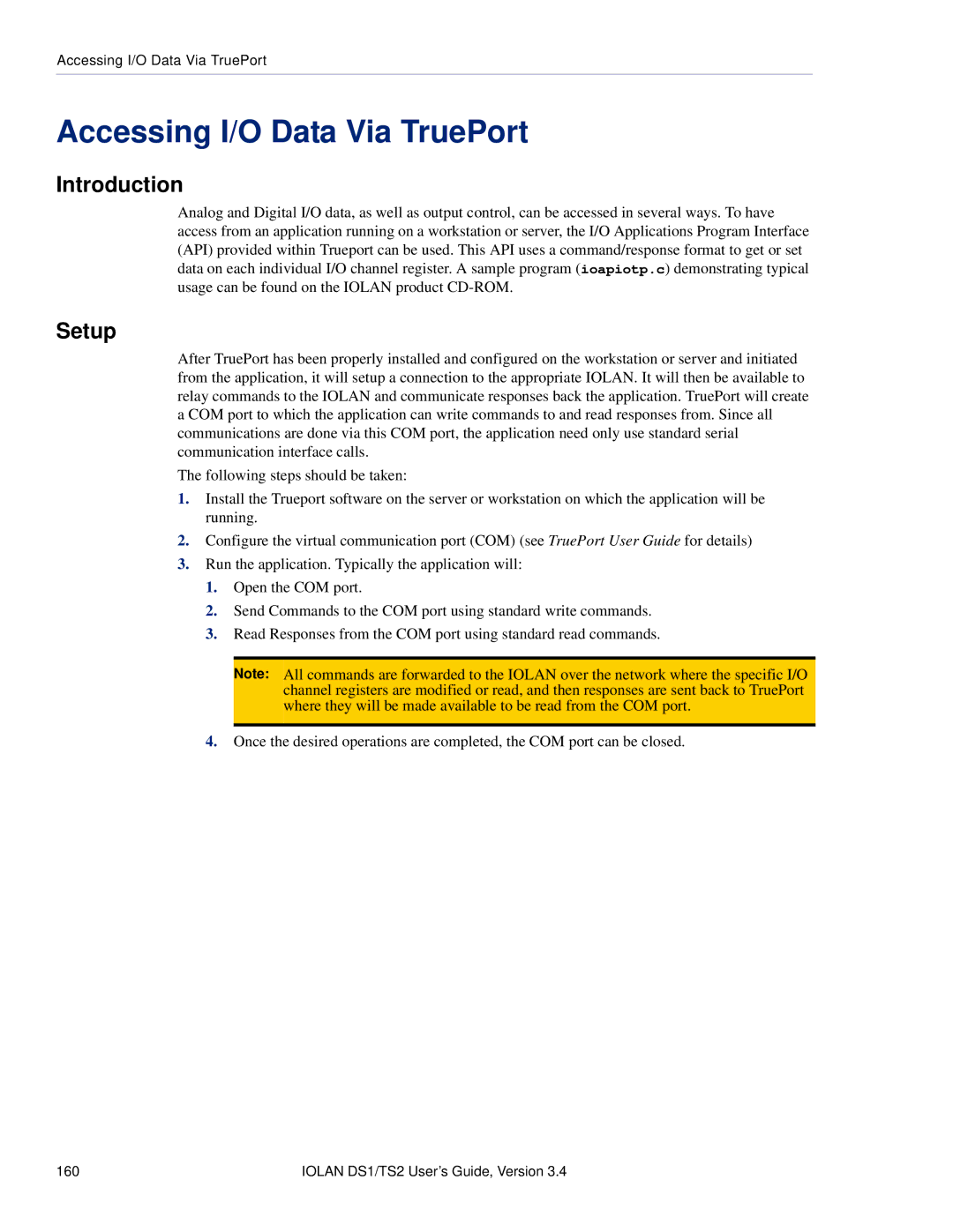 Perle Systems TS2, DS1 manual Accessing I/O Data Via TruePort, Introduction, Setup 