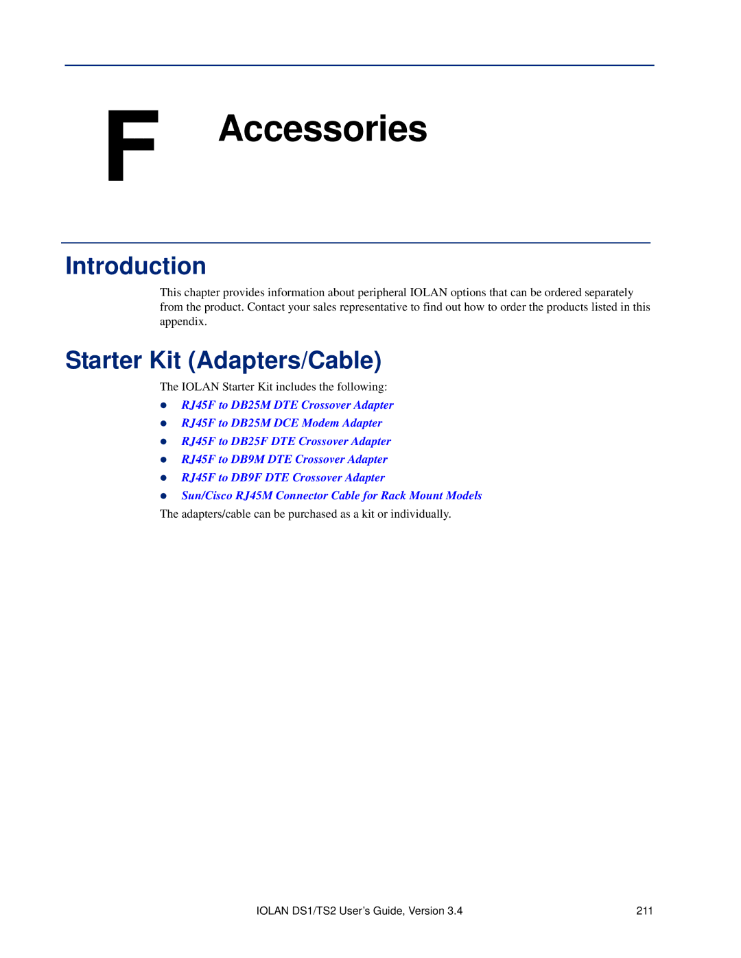 Perle Systems DS1, TS2 manual Accessories, Starter Kit Adapters/Cable 