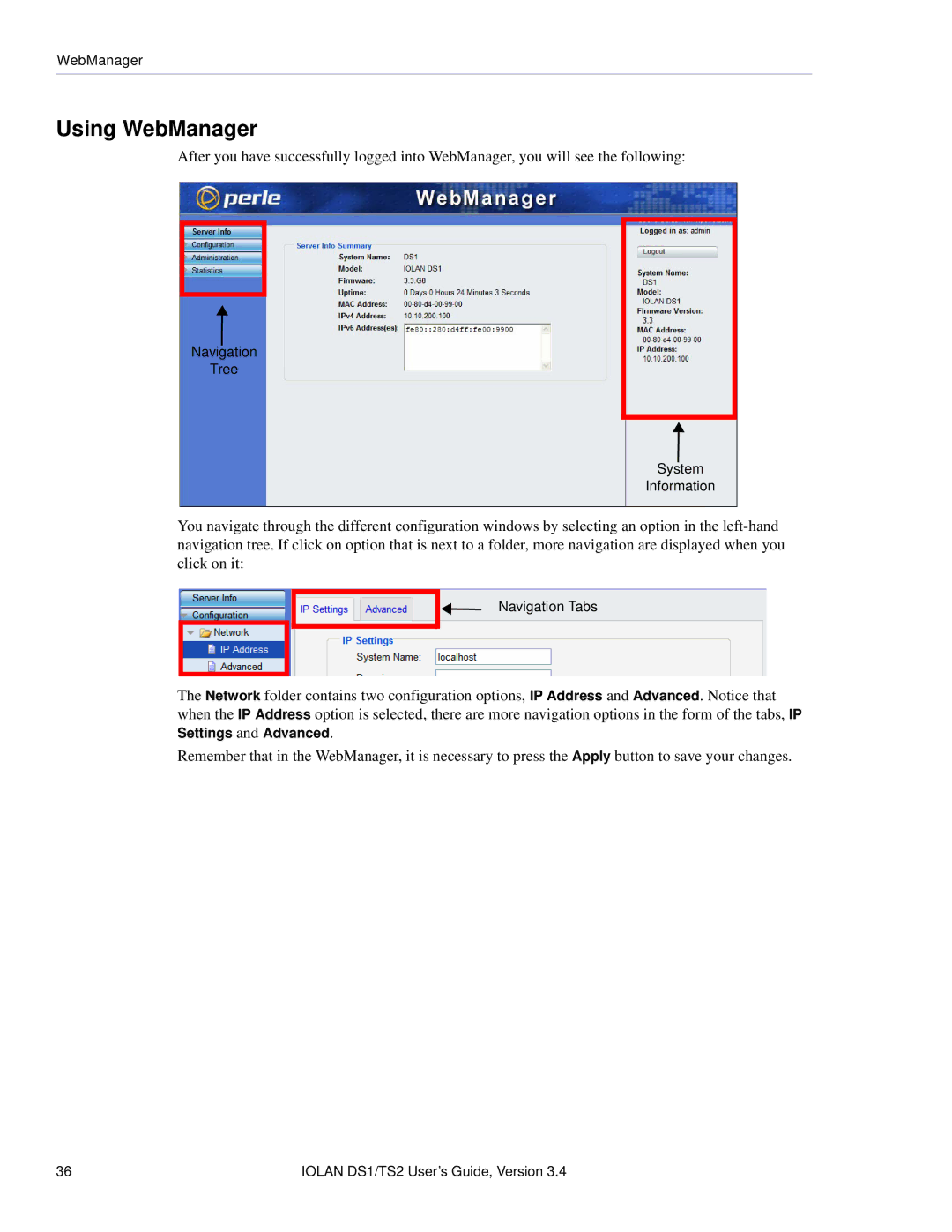 Perle Systems TS2, DS1 manual Using WebManager 