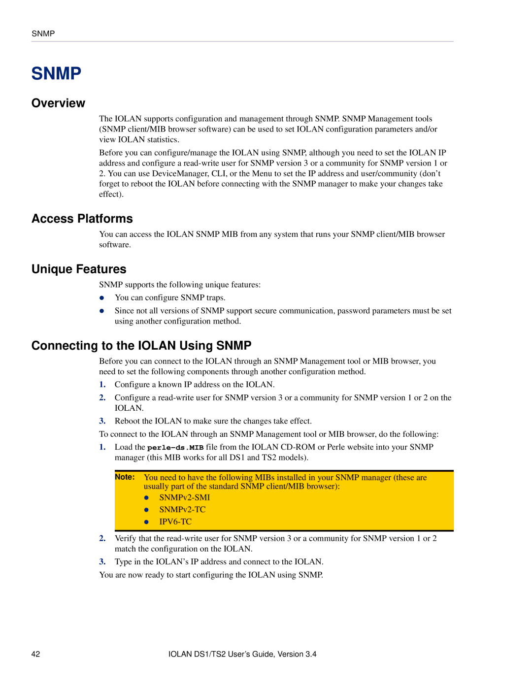 Perle Systems TS2, DS1 manual Connecting to the Iolan Using Snmp 