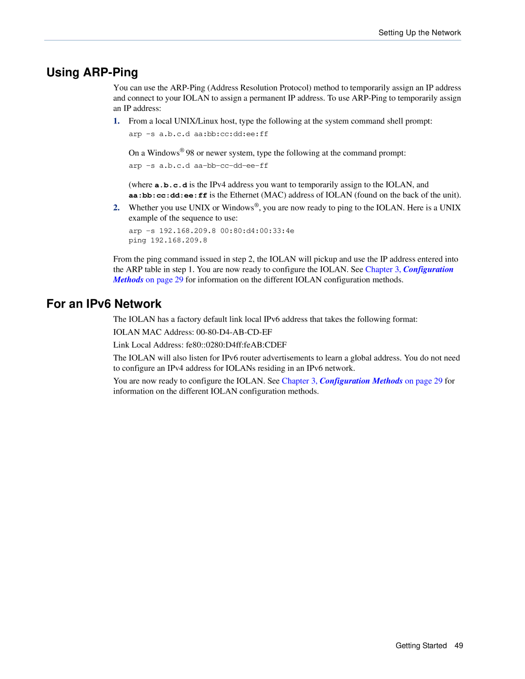 Perle Systems DS1, TS2 manual Using ARP-Ping, For an IPv6 Network 