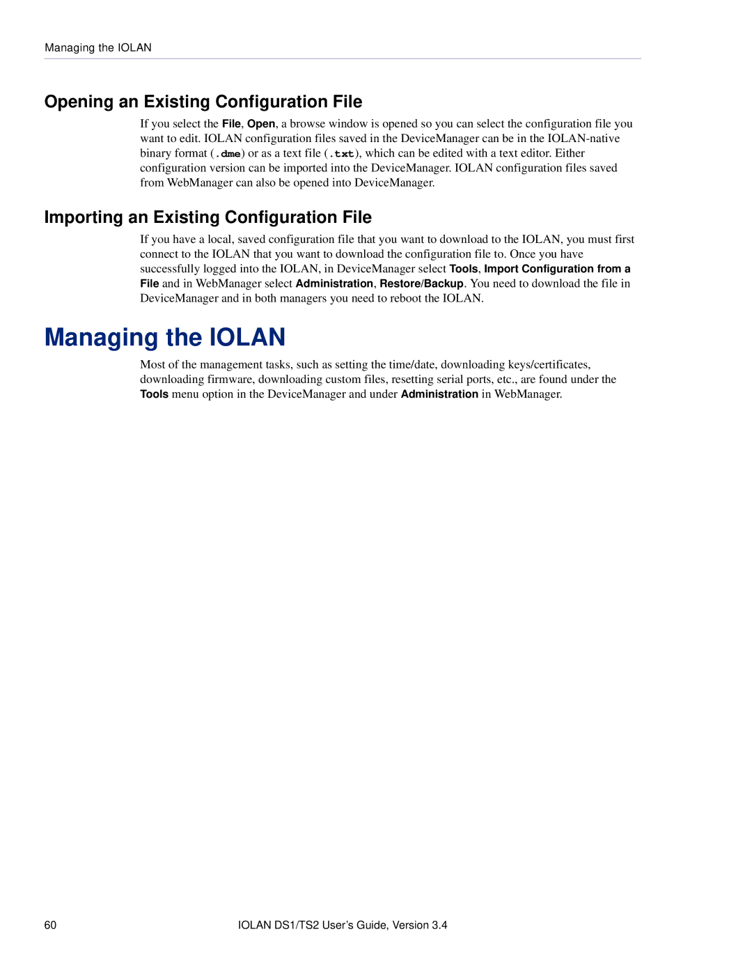 Perle Systems TS2 Managing the Iolan, Opening an Existing Configuration File, Importing an Existing Configuration File 