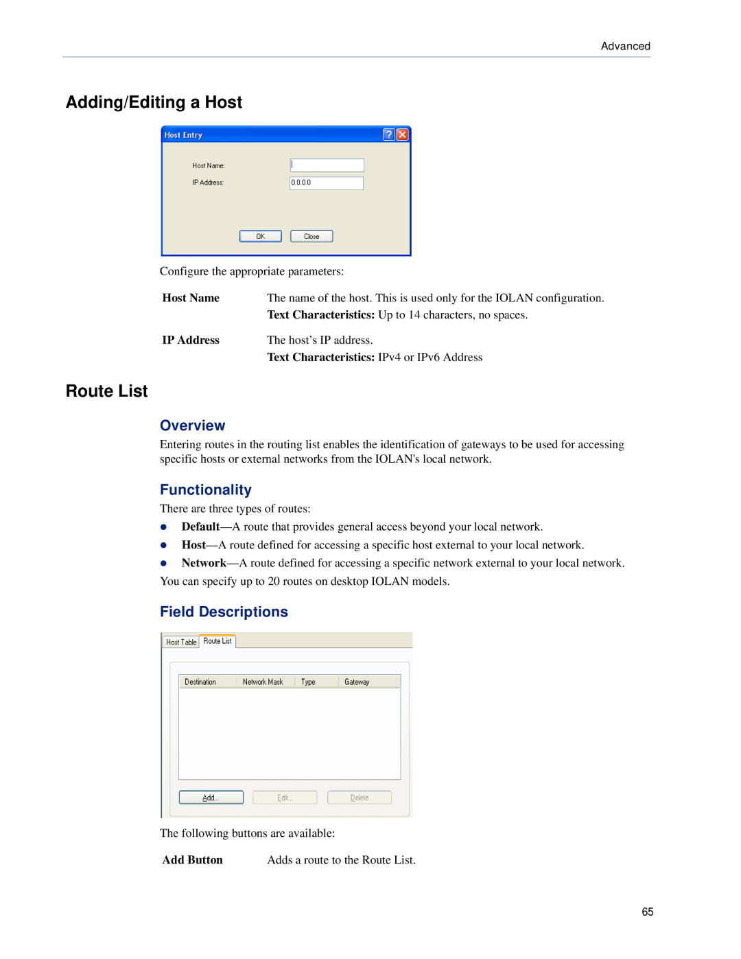 Perle Systems DS1, TS2 manual Adding/Editing a Host, Route List 