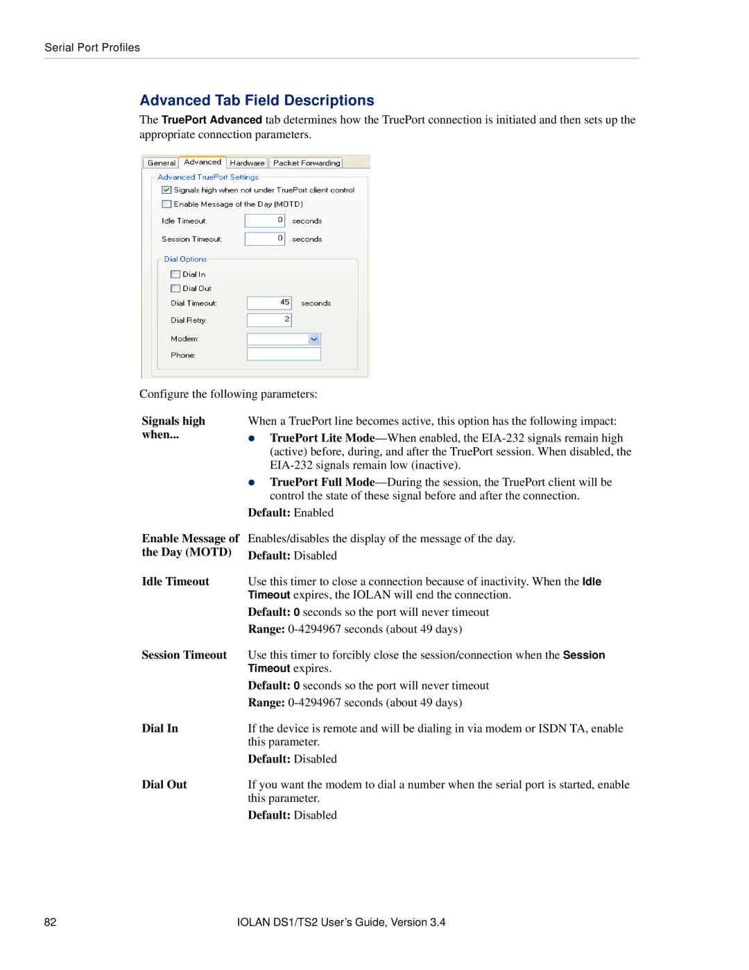 Perle Systems TS2, DS1 manual Signals high, When, Day Motd Default Disabled Idle Timeout, Session Timeout 