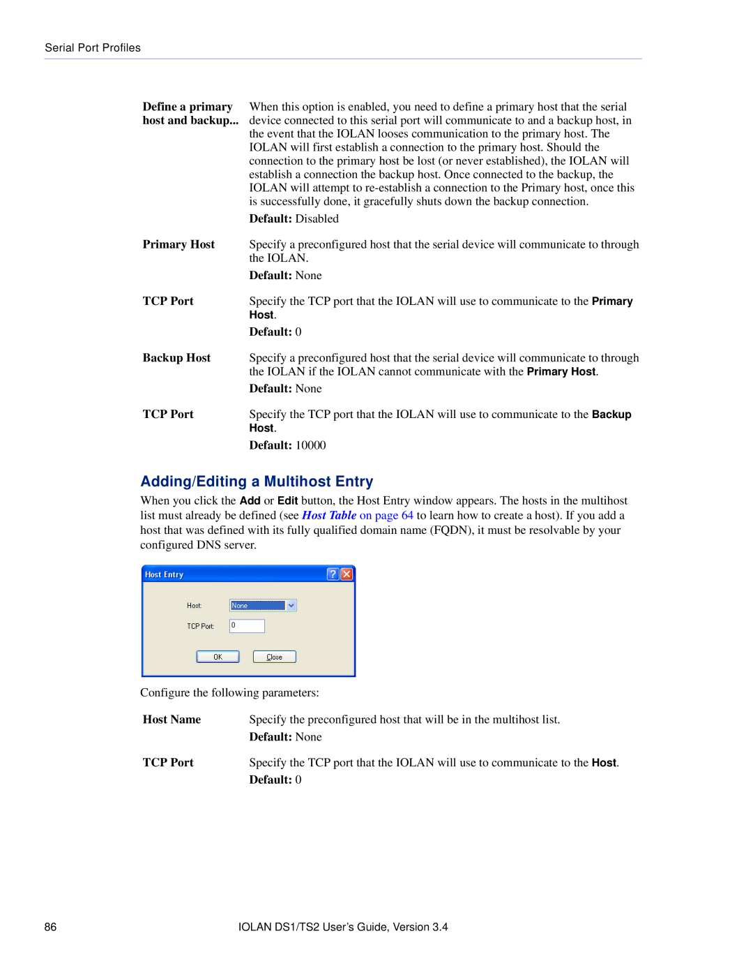 Perle Systems TS2, DS1 manual Adding/Editing a Multihost Entry 