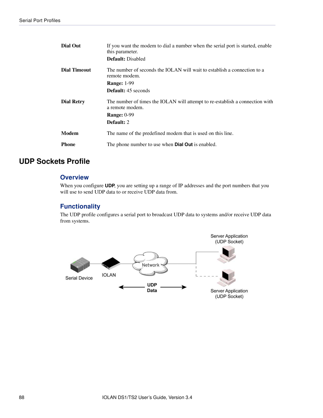 Perle Systems TS2, DS1 manual UDP Sockets Profile, Dial Out 