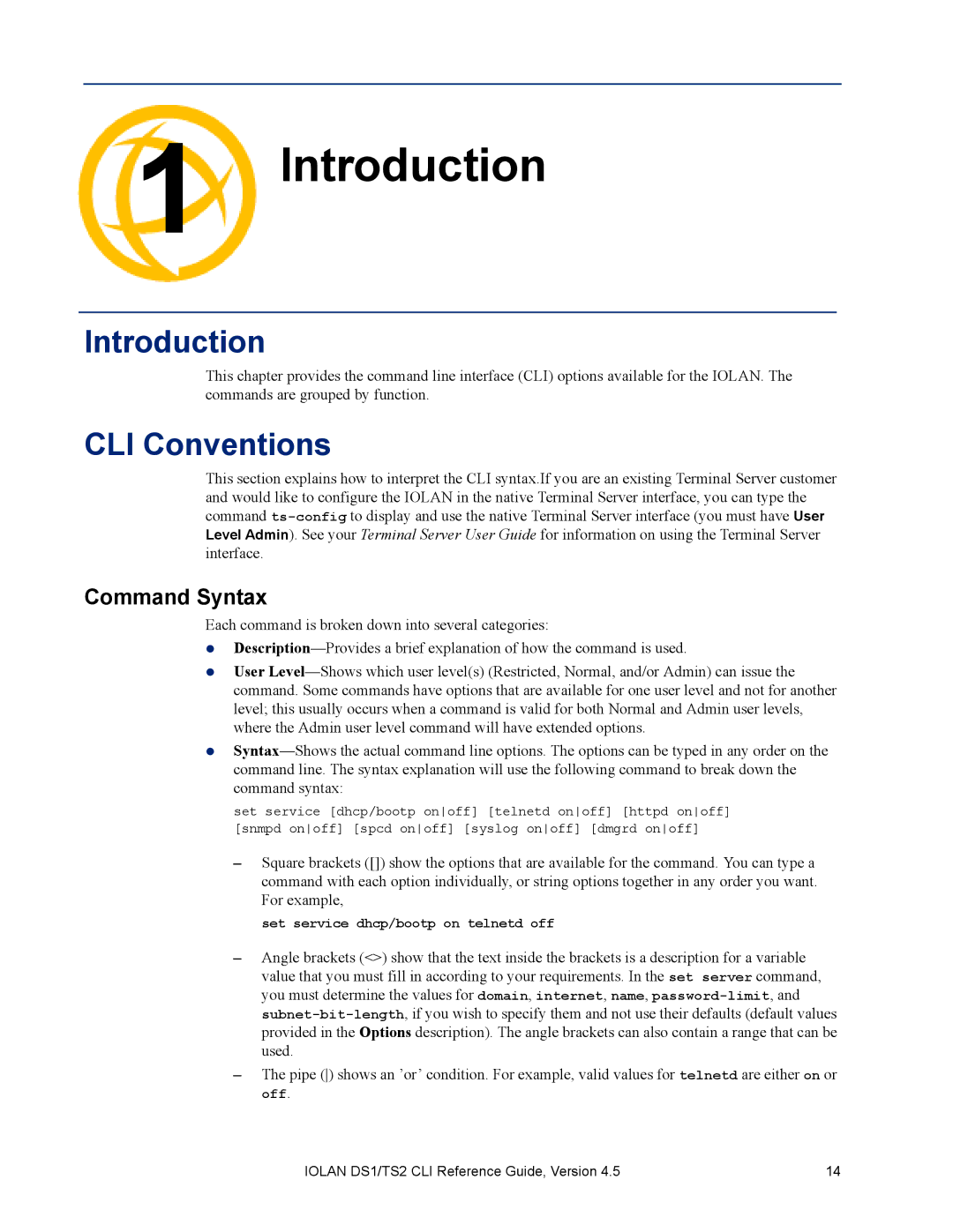 Perle Systems DS1, TS2 manual Introduction, CLI Conventions, Command Syntax 