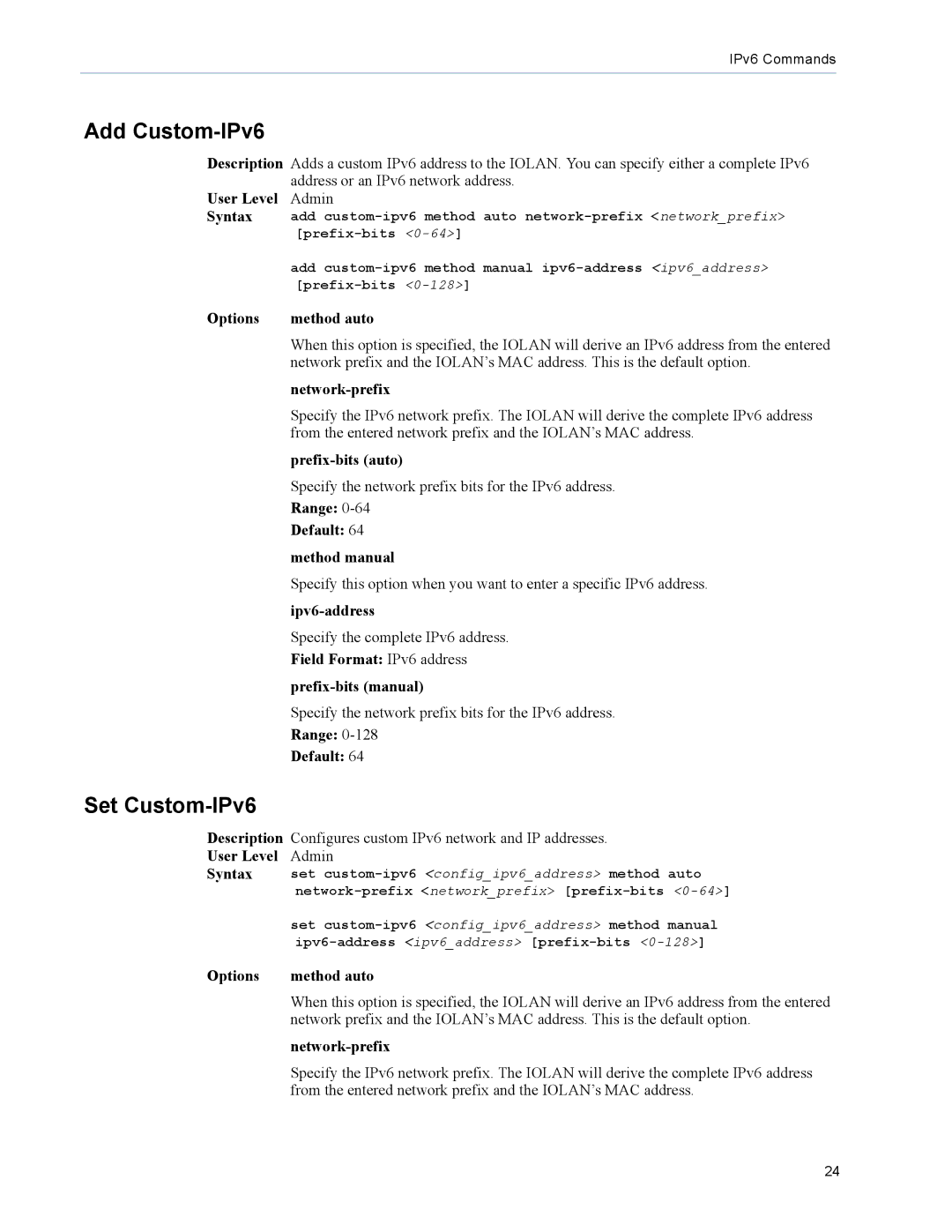 Perle Systems DS1, TS2 manual Add Custom-IPv6, Set Custom-IPv6 