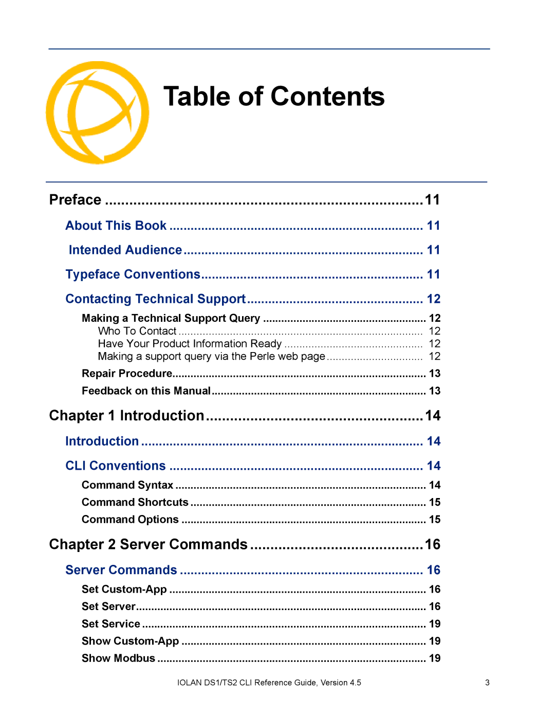 Perle Systems DS1, TS2 manual Table of Contents 