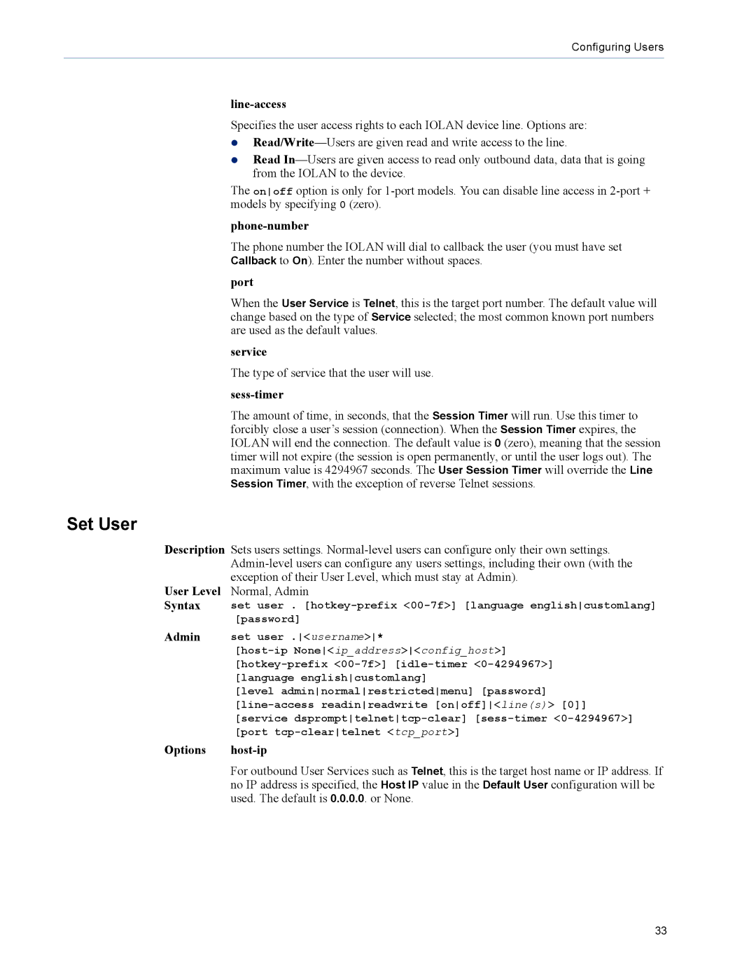 Perle Systems TS2, DS1 manual Line-access, Phone-number, Service, Sess-timer 