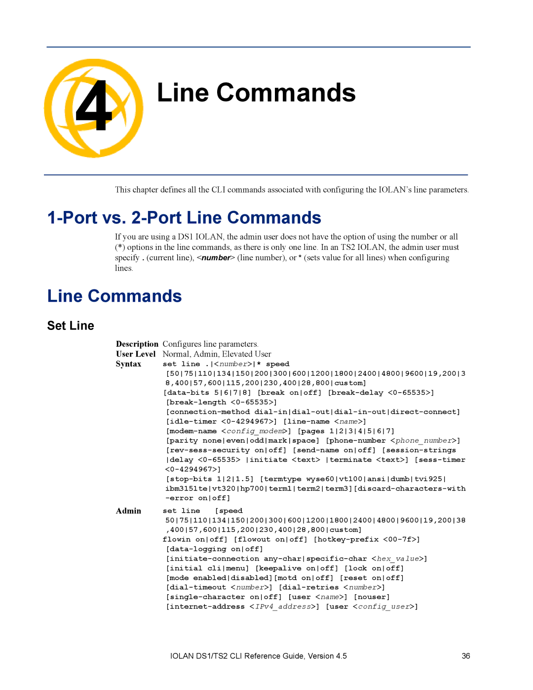 Perle Systems DS1, TS2 manual Port vs -Port Line Commands, Set Line 