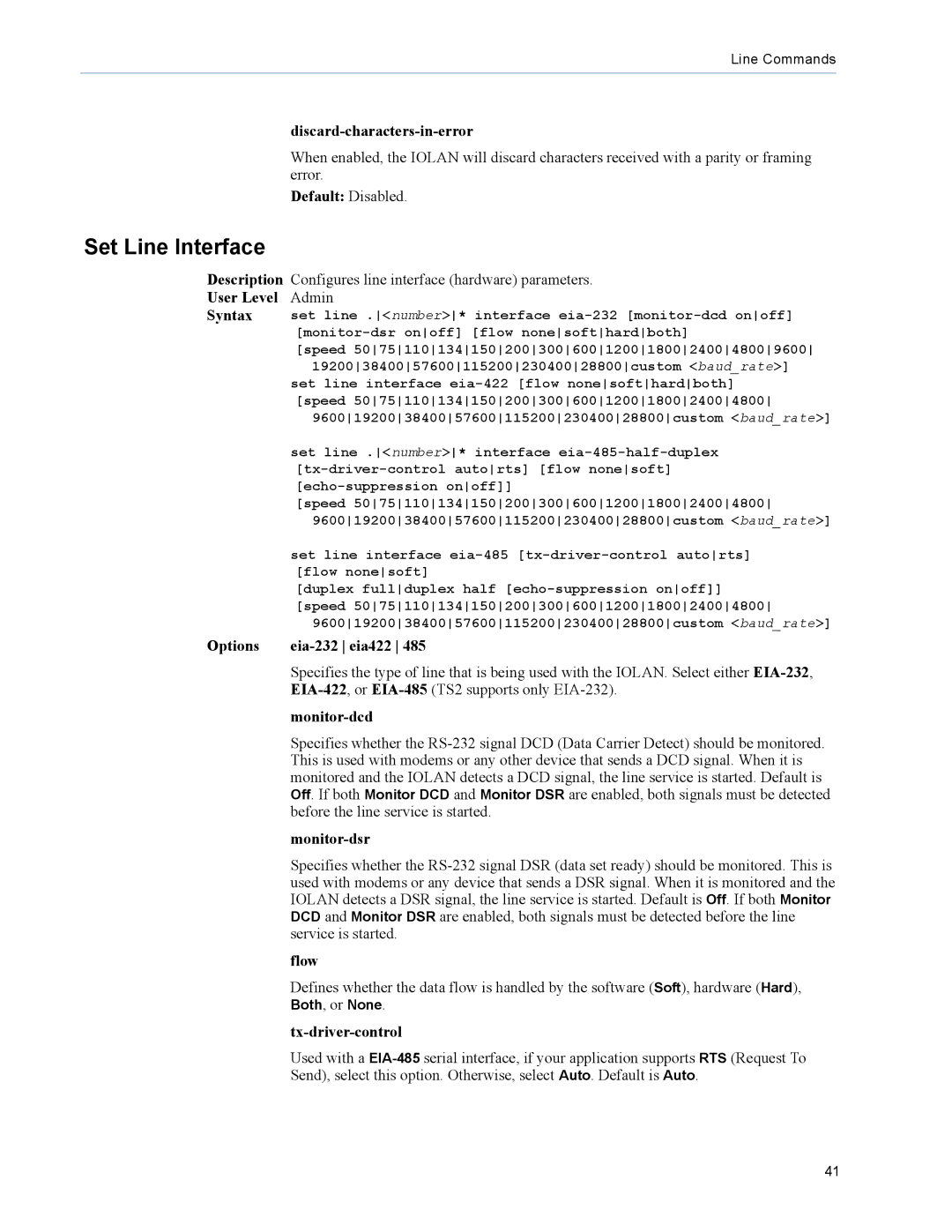 Perle Systems TS2, DS1 manual Set Line Interface 