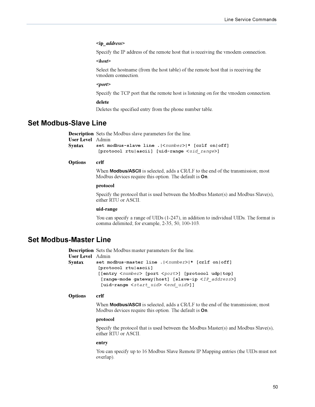 Perle Systems DS1, TS2 manual Set Modbus-Slave Line, Set Modbus-Master Line, Ipaddress, Host, Port 