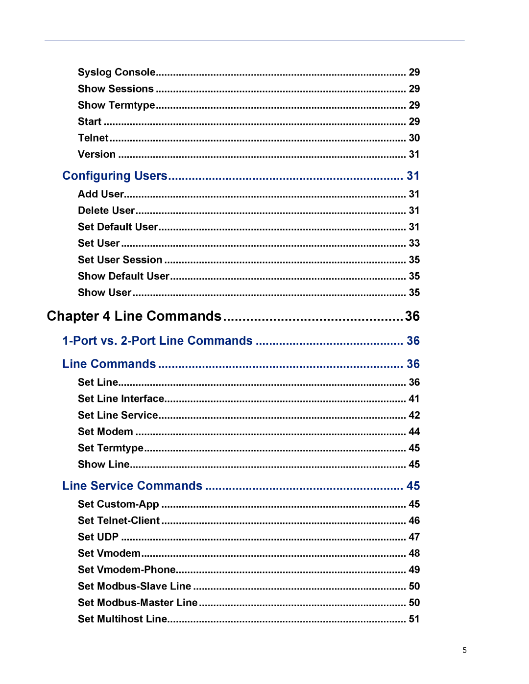 Perle Systems DS1, TS2 manual Line Commands 