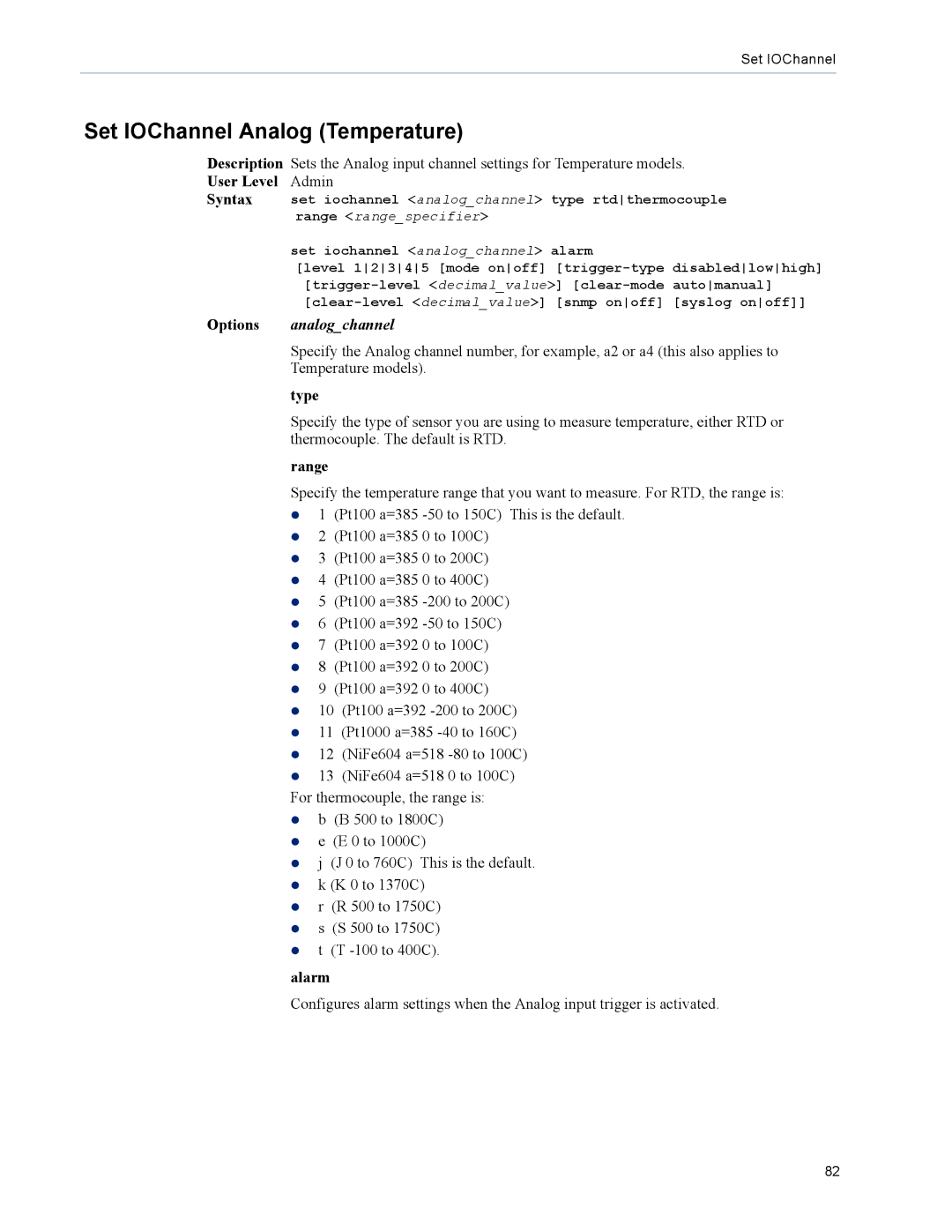 Perle Systems DS1, TS2 manual Set IOChannel Analog Temperature 