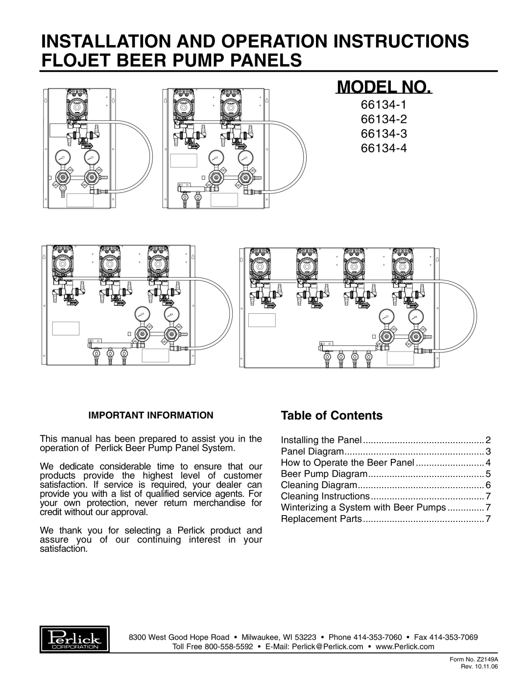 Perlick 66134-2, 66134-1, 66134-4, 66134-3 manual Model no 