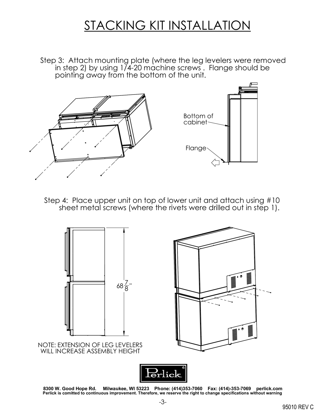 Perlick 95010REVC specifications Cabinet, Flange 