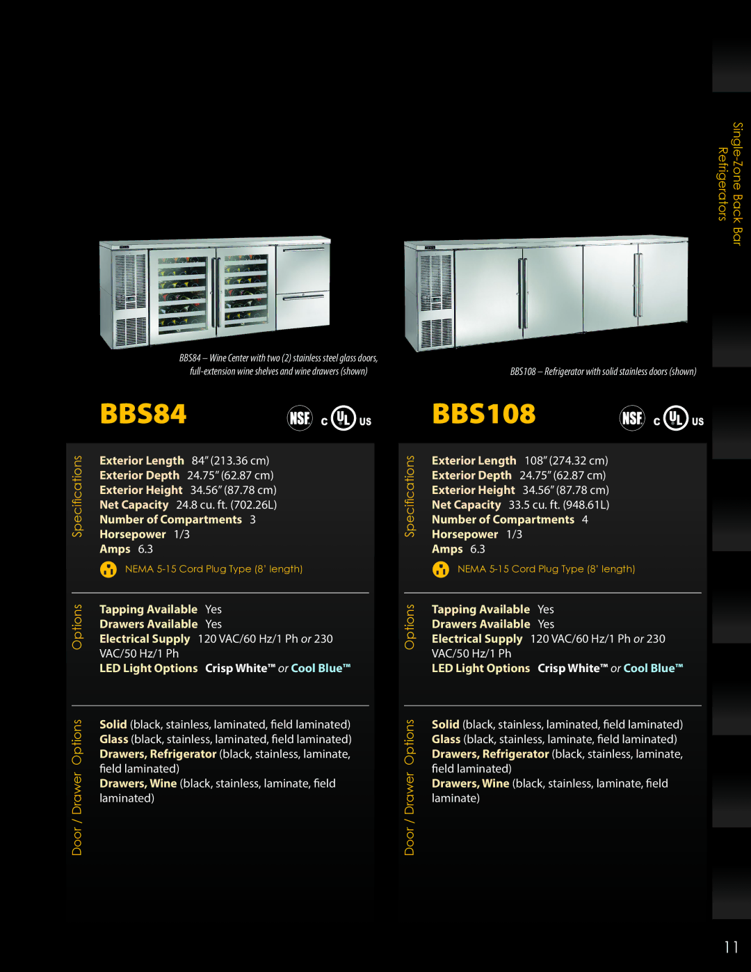 Perlick ANSI/NSF manual BBS84, Door / Drawer Options 