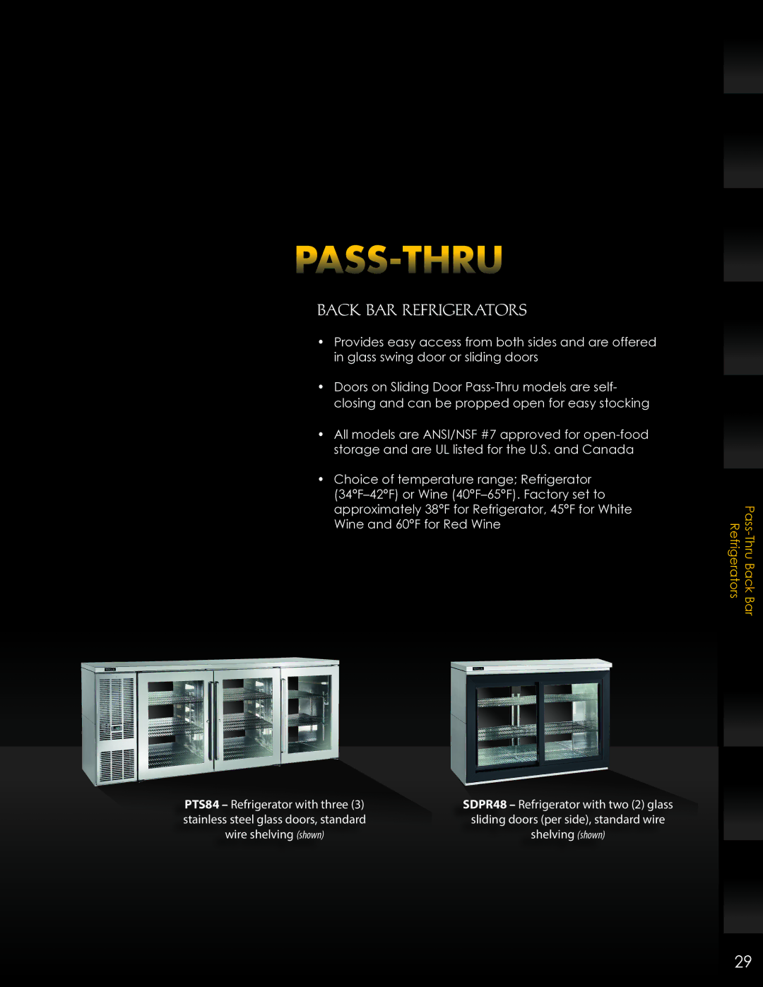 Perlick ANSI/NSF manual Pass-Thru Back Bar Refrigerators 