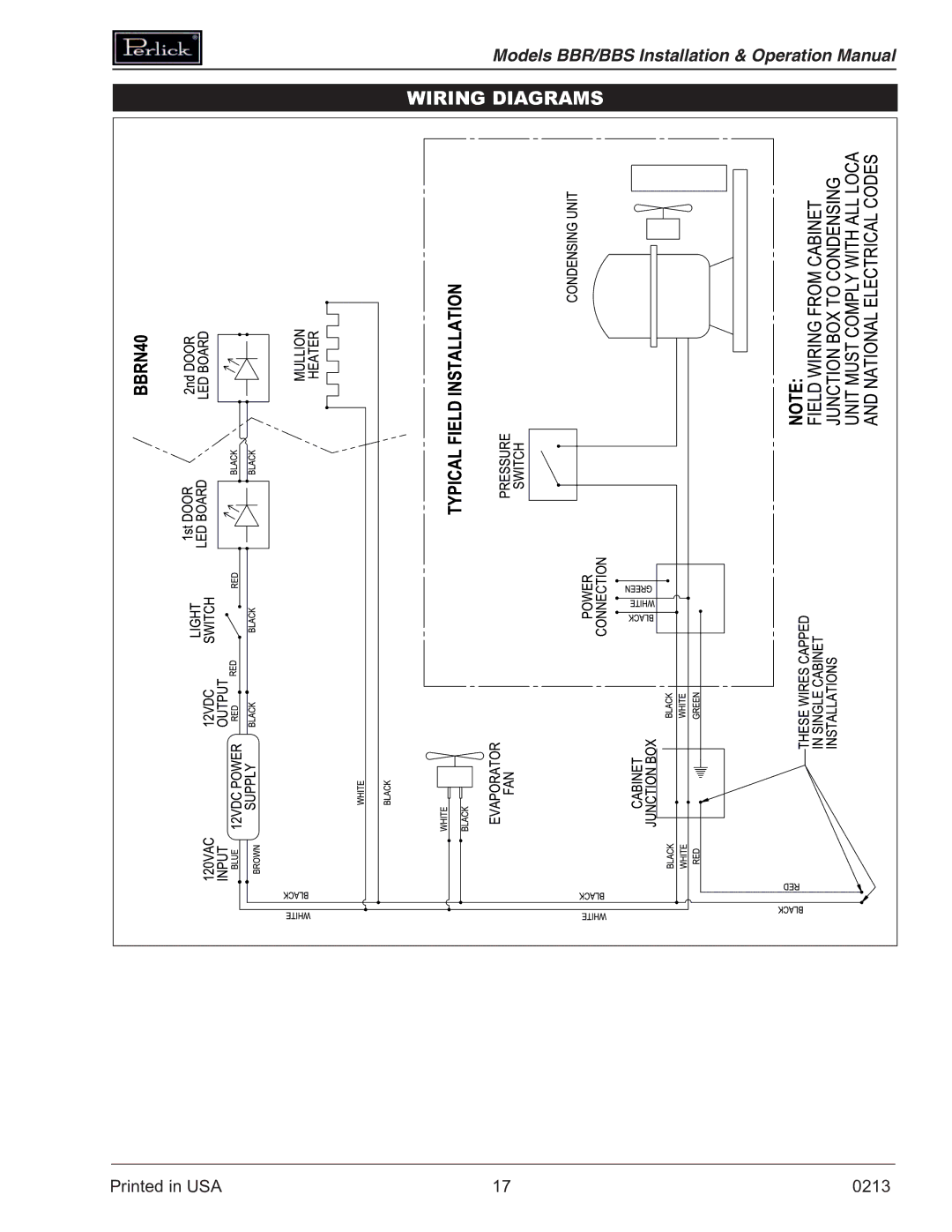 Perlick BBSN, BBRN operation manual Wiring Diagrams 