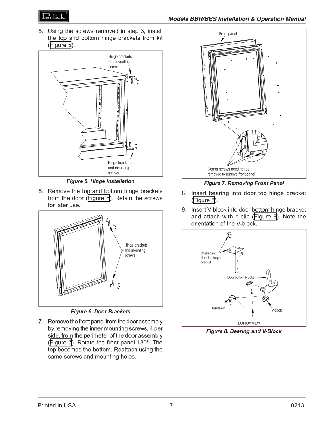 Perlick BBSN, BBRN operation manual Hinge Installation 