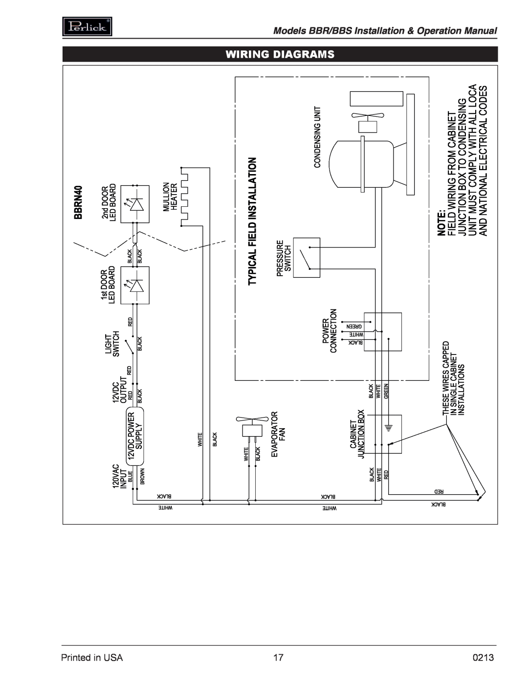 Perlick BBSN, BBRN operation manual Wiring Diagrams 