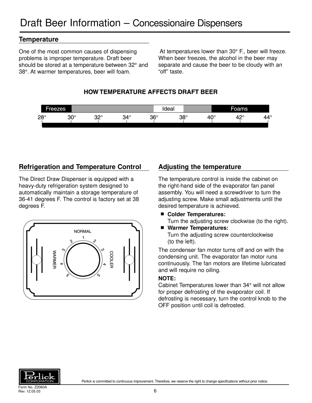 Perlick DC Series Draft Beer Information Concessionaire Dispensers, Refrigeration and Temperature Control 