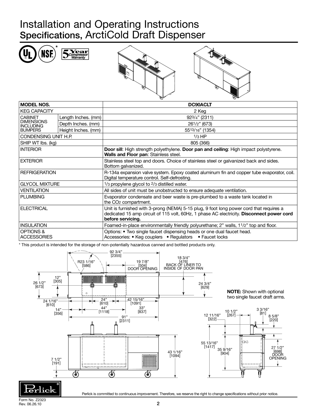 Perlick DC90ACLT specifications 