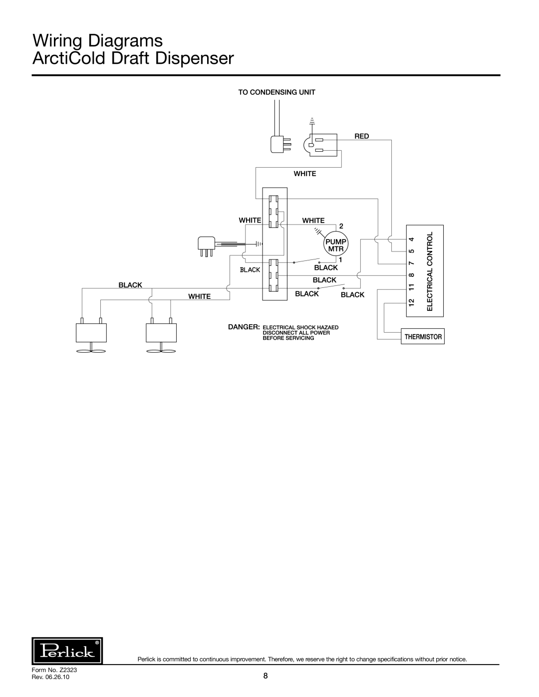 Perlick DC90ACLT specifications Wiring Diagrams ArctiCold Draft Dispenser 