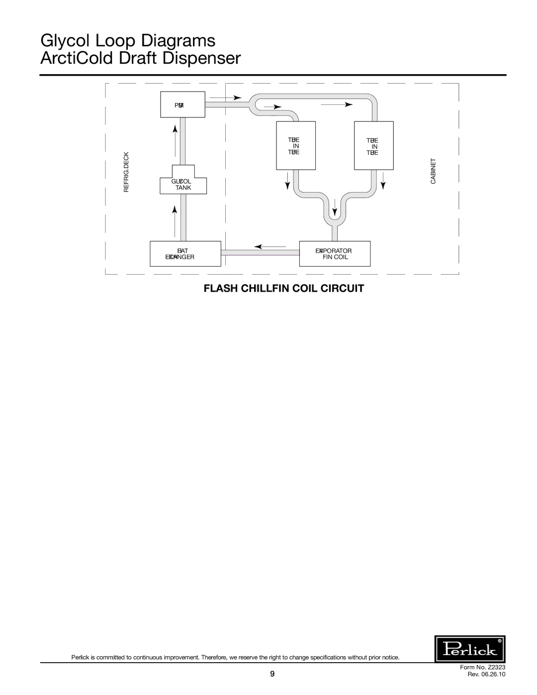 Perlick DC90ACLT specifications Glycol Loop Diagrams ArctiCold Draft Dispenser, Flash CHILL/FIN Coil Circuit 