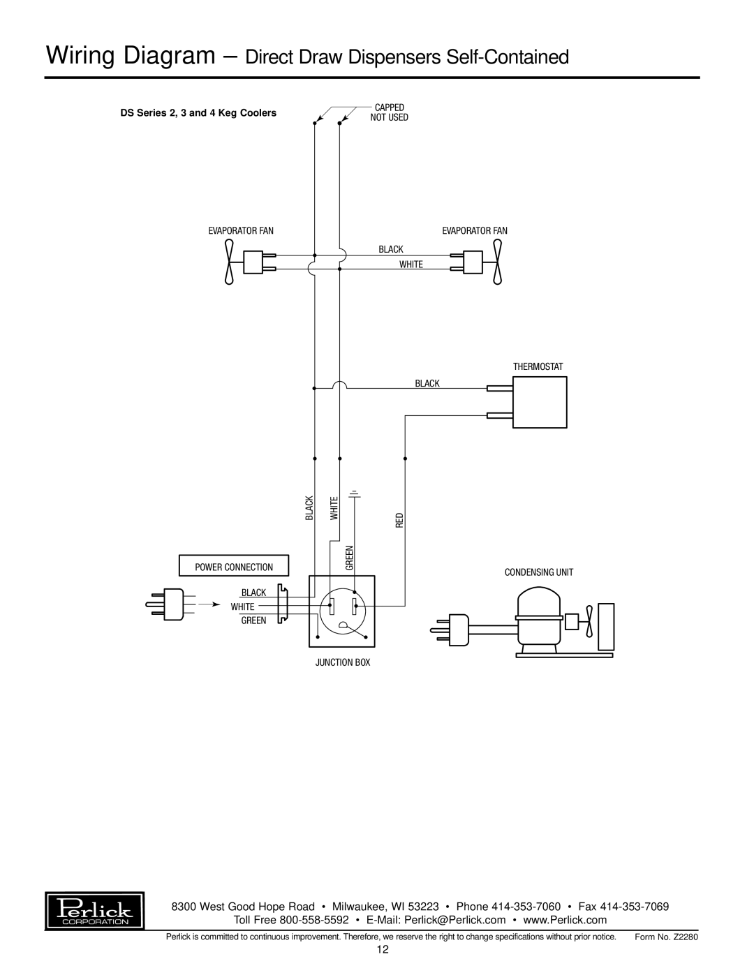 Perlick DP32, DS32 specifications Wiring Diagram Direct Draw Dispensers Self-Contained, DS Series 2, 3 and 4 Keg Coolers 